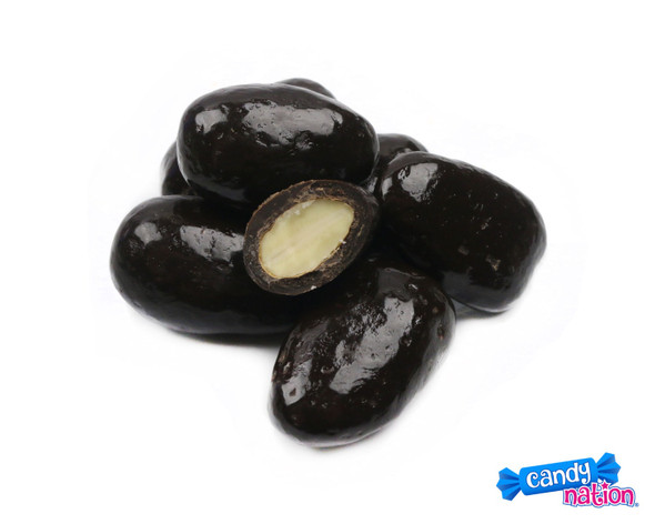 Bulk 10lb case, rich dark chocolate covered roasted almonds. Thick, decadent Albanese candy.