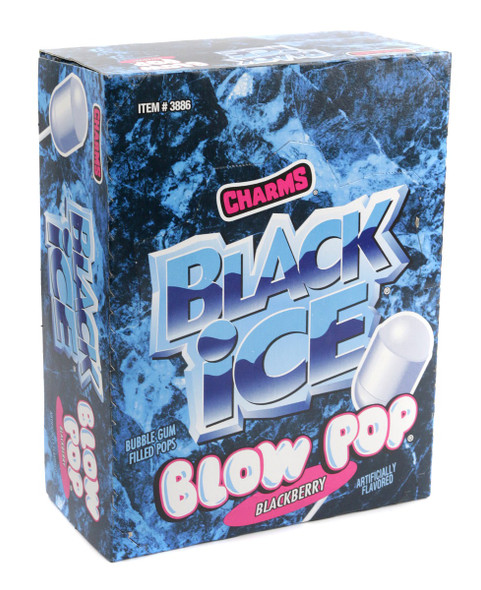 Black Ice Blow Pops, 48 dark blackberry flavored lollipops with bubble gum centers.