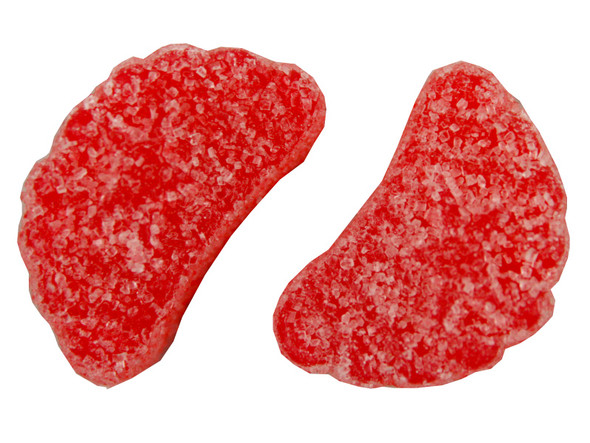 Land Of The Gummies Cherry Slices, 5 LB 6 Count. Red, sugar-coated, cherry-flavored fruit slices.