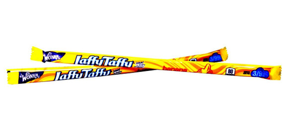 Laffy Taffy Banana Ropes, 24 count display box, yellow 10-inch soft chewy individually wrapped candy.