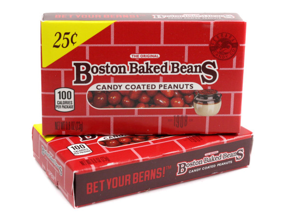 Boston Baked Beans, classic reddish-brown candy-coated peanuts, sweet crunchy shell, 12 packs of 24 boxes each.