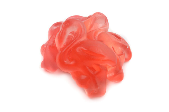 Pink Gummy Flamingos candy, 12 case, 2.2lb bags. Delicious, vibrant, fruity gummy treats.