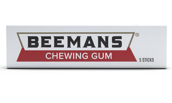 Beeman's Gum, 24 boxes of 20 five-stick packs. Classic white, blue, red wrappers.