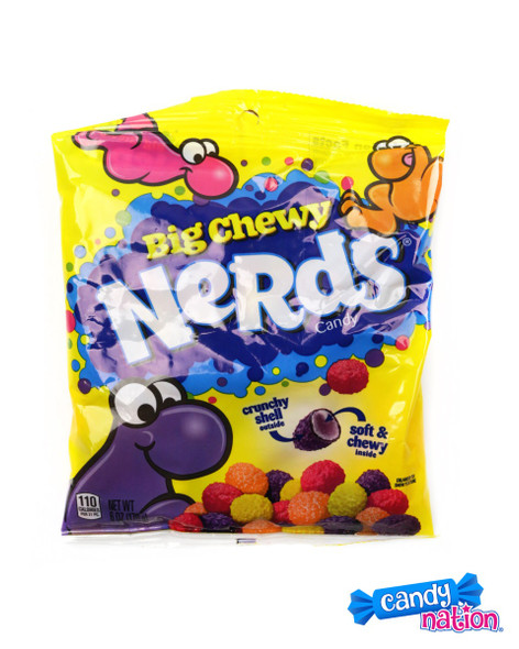 Nerds Big Chewy candy, 12 pack of 6oz bags. Assorted purple grape, yellow lemon, orange, red strawberry flavors.