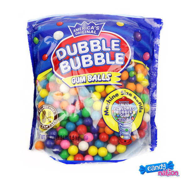 Dubble Bubble Gumball Refill, 6 bags of 53oz vibrant rainbow gumballs with a crunchy shell, classic bubble gum flavor.