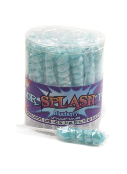 30 shiny pearl baby blue twist lollipops, blueberry flavor. Individually wrapped candy for parties, baby showers.