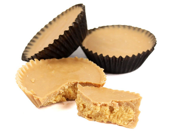 Boyer Unwrapped Smoothie Cups, 7lb bulk box. Smooth peanut butter & butterscotch candies, approx 210 golden cups.