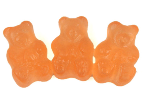 Light coral, 1-inch tart grapefruit flavored Gummy Bears. 5lb bulk candy.
