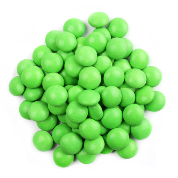 Kelly Green Chocolate Gems, bright green candy, milk chocolate, approx 400 pieces/lb, St. Patrick's Day, Georgia Nut.