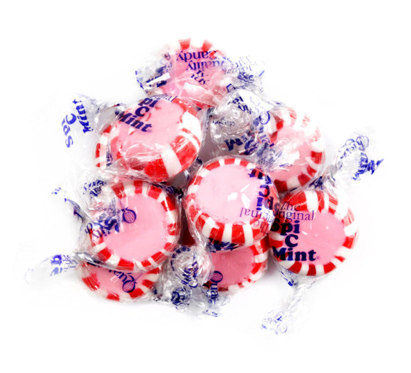 Spi-C Cinnamon Mints, individually wrapped, red starlight shape, spicy, 5lb bags, 5 count bulk candy.