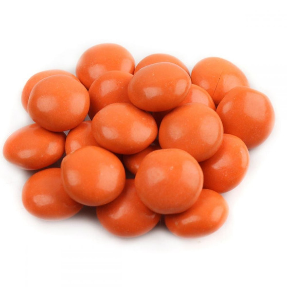 Vibrant orange milk chocolate gems with crunchy candy shells, approximately 400 pieces per pound.