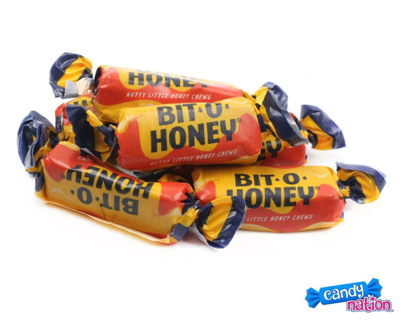 30lb bulk Bit-O-Honey, individually wrapped, amber honey chews with almond bits. Approx 1800 pieces.