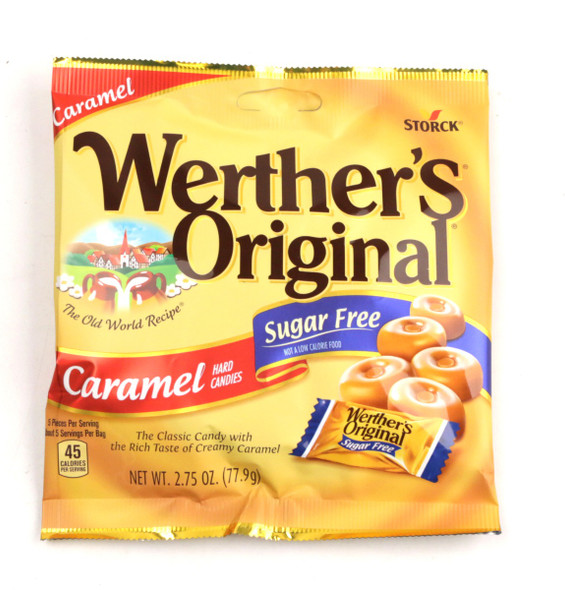 Werther's Original Sugar Free, golden-brown individually wrapped candies, 12 bags, 2.75oz each.