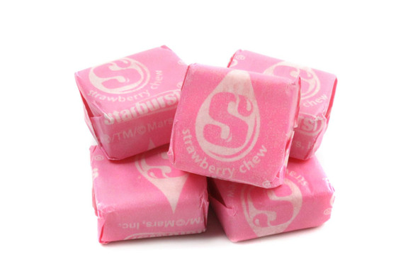 All Pink Starburst strawberry fruit chews, 6 count 50oz bags. Individually wrapped pink square candies.