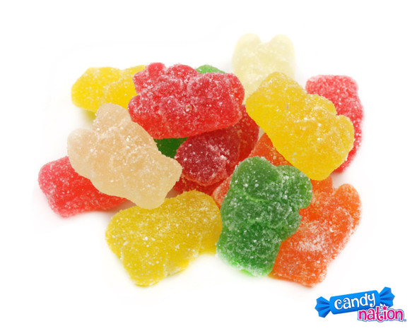 Albanese Sour Gummy Bears, assorted red, green, yellow, orange, vibrant fruit flavors, 4 x 4.5 LB quantity.