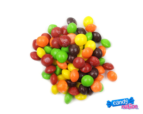 Skittles Littles mini chewy candies, 8 count, 7.2oz bags. Assorted rainbow fruit flavors: strawberry, orange, grape, lemon, lime.