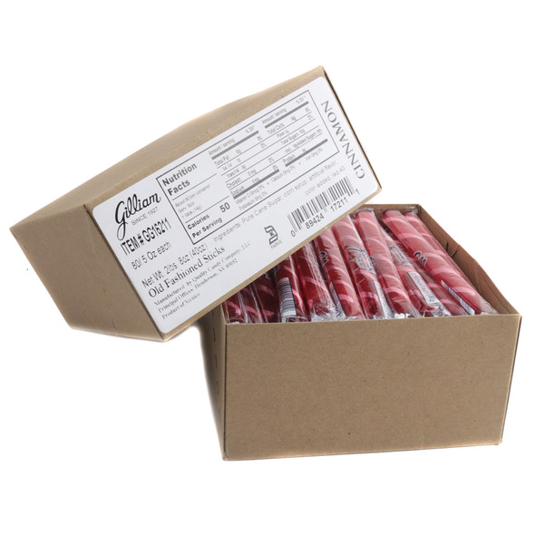 80 Gilliam Old Fashioned Cinnamon hard candy sticks, red and white striped, individually wrapped, 5 inches long.