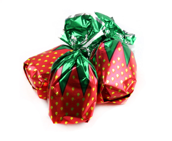 Red strawberry filled bon bons hard candy, 6lb bag. Creamy strawberry filling, approximately 60 per pound.