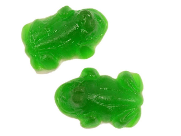 Vidal Gummy Green Frogs candy, bright green, fruity flavor, 6/4.4LB wholesale bulk case.