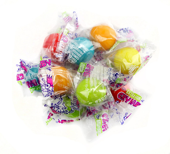850 individually wrapped Cry Baby Sour Gumballs. Assorted yellow, red, green, orange, purple sour candy mix.