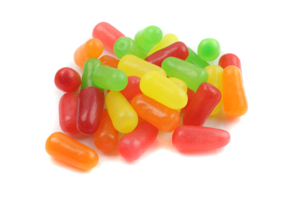 Mike and Ike Original chewy fruit candies, 5lb 6 count. Pink, orange, red, yellow, green classic treats.