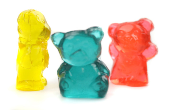 Colorful, chewy 3D Chubby Gummy Bears, assorted fruit flavors, large 2.2LB bag with many candies.