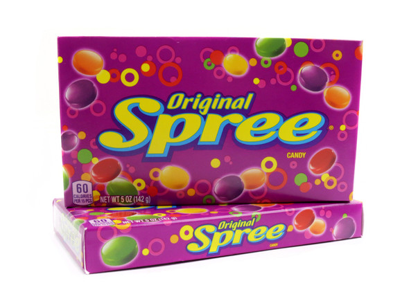 12-pack of Spree Candy Theater Boxes, 5oz each. Sweet, tangy, assorted colorful hard candy.