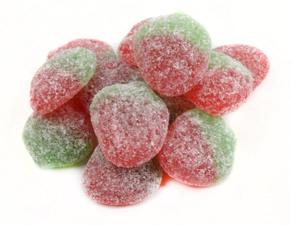 Vibrant red Sour Patch Kids Strawberries, 12oz bag, 12 count. Soft, chewy, sweet & sour gummy candy.