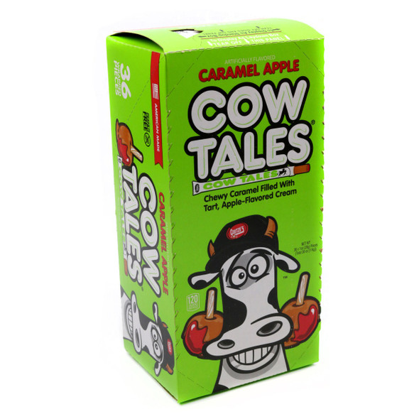 Goetze's Caramel Apple Cow Tales, 36 brown & green wrapped chewy pieces per box, 12 boxes.