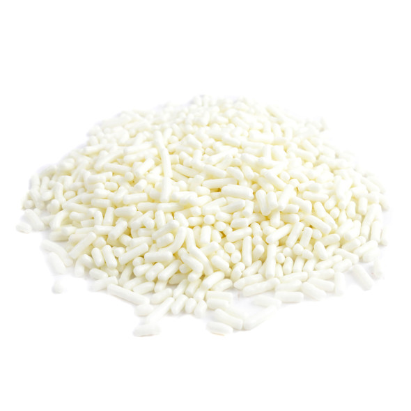 Bright white sprinkles, perfect dessert toppings for decorating baked sweets, cupcakes, ice cream, and doughnuts.