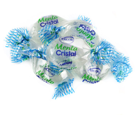 6lb Arcor Crystal Mint Hard Candy, bulk bag, individually wrapped clear hard mints, approx. 80 pieces per pound.