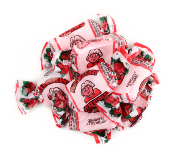 Red Alberts Strawberry Fruit Chews, 18 bags of 240 individually wrapped chewy candies.
