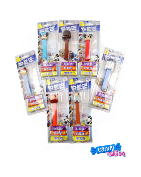 Pez Disney 100 Year 12-piece collection, assorted Disney, Star Wars PEZ dispensers, 3 candy refills each.