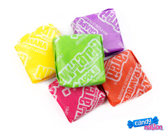 Original Now and Laters, 385-count jar, individually wrapped assorted red, purple, green, yellow fruit taffy.