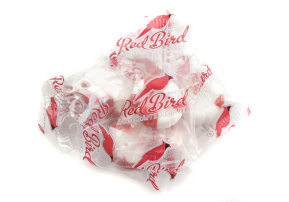 Red Bird Peppermint Puffs, white and red, soft puffy individually wrapped mints, 20lb bulk candy.