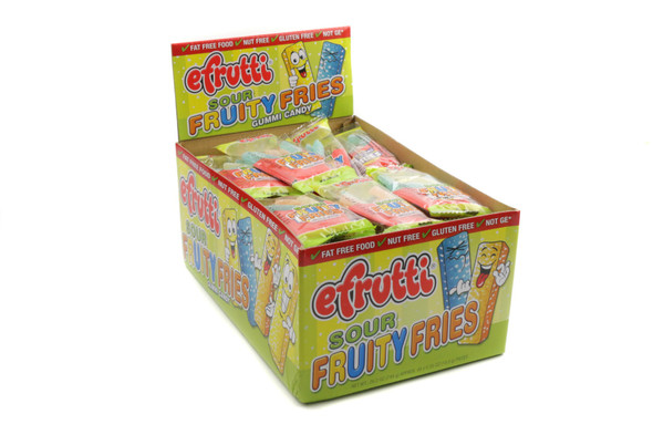 8 packs Gummy Sour Fries, lemon, apricot, raspberry flavored, sour sugar dusted french fry shaped candy