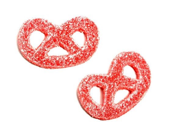 Red raspberry jelly pretzels, soft and chewy, cane sugar dusted, 2.2LB bulk.