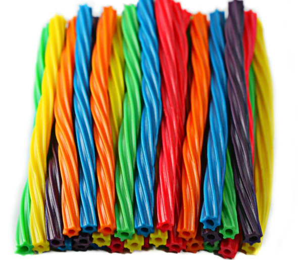 Twizzlers Rainbow Twists candy bags, 12 count, 12.4oz each. Pink, orange, yellow, green, blue, purple twists.