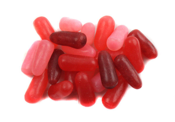 Bright red and pink Mike and Ike Red Rageous, 5oz 12 pack. Strawberry, fruit punch, cherry, raspberry, watermelon candy.