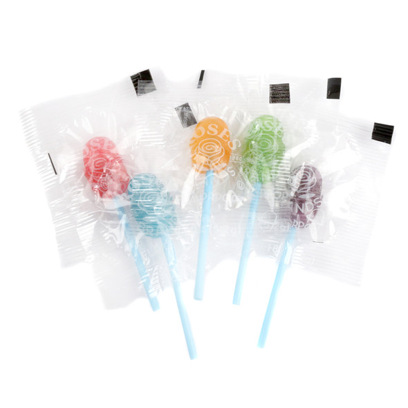 FlavorPops assorted lollipops, red cherry, blue raspberry, orange, green apple, grape. A colorful mix of fruit candy.