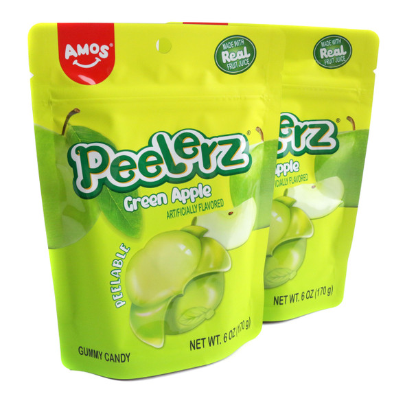 Peelerz green apple gummy candy, 12x 6oz packs, 360 total bright green interactive peelable chewy pieces.