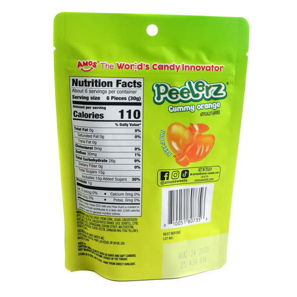 Peelerz Orange Candy, 12x 6oz bags. Bright orange, chewy, peelable gummies, approx. 36 pieces per bag.