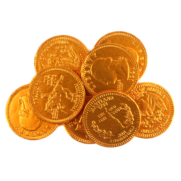 Copper Chocolate Coins, rich, creamy milk chocolate elegantly wrapped in gleaming copper foil