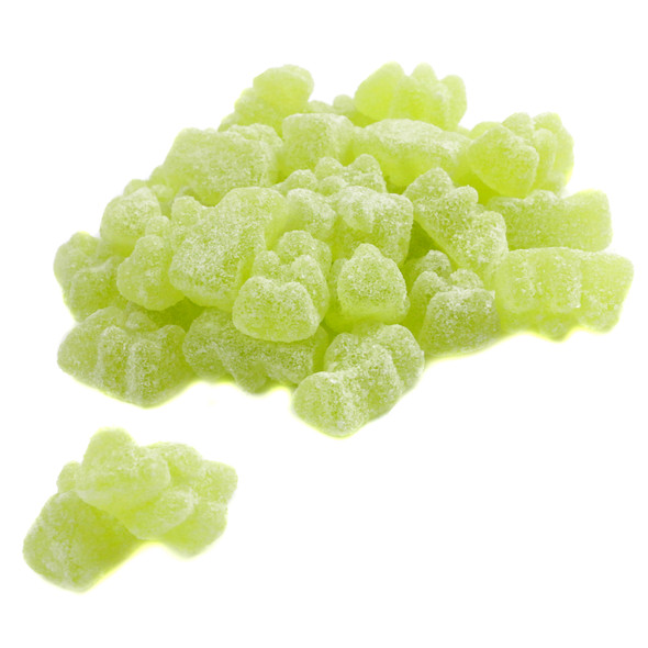 Green sour Margarita gummy bears. Approx 72 per pound, bursting with zesty lime and orange flavors.