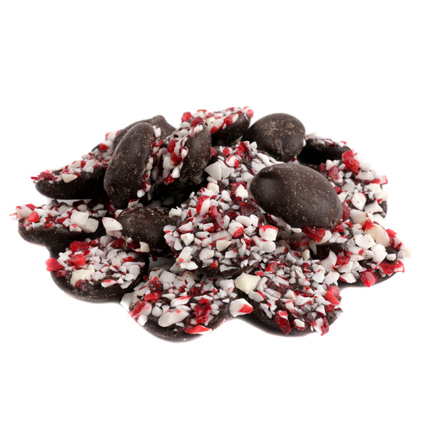 Ashers Dark Chocolate Peppermint Bites, rich brown, with visible white peppermint candy pieces.