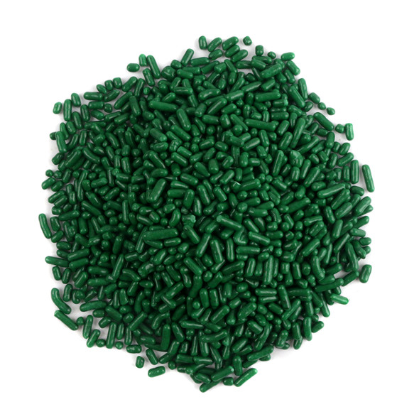 Dark green sprinkles, vibrant dessert topping for Christmas, St. Patrick's Day baked treats. Made in USA.