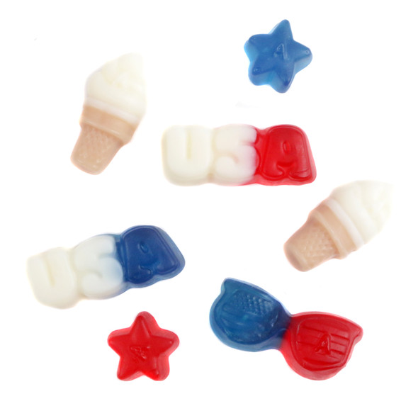image of albanese US of yay gummies red white blue candy