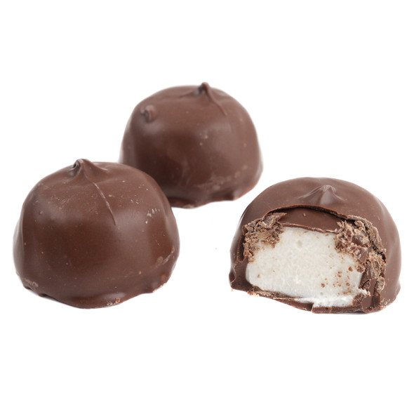 Ashers Sugar Free Milk Chocolate Covered Vanilla Marshmallows, velvety brown chocolate, light airy white vanilla center.
