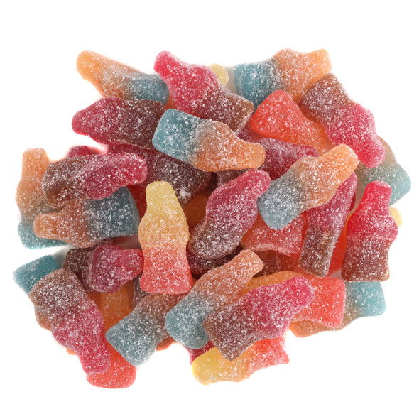 Haribo Sour Soda gummies featuring colorful fizzy drink-shaped gummy candies