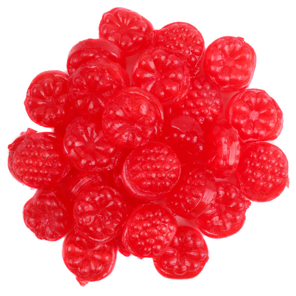 Cavalier Red Raspberry Hard Candies showing bright ruby-red candies